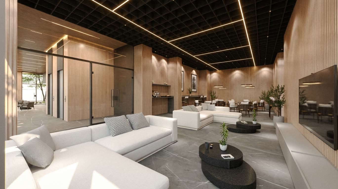 3D render of the bar and social area