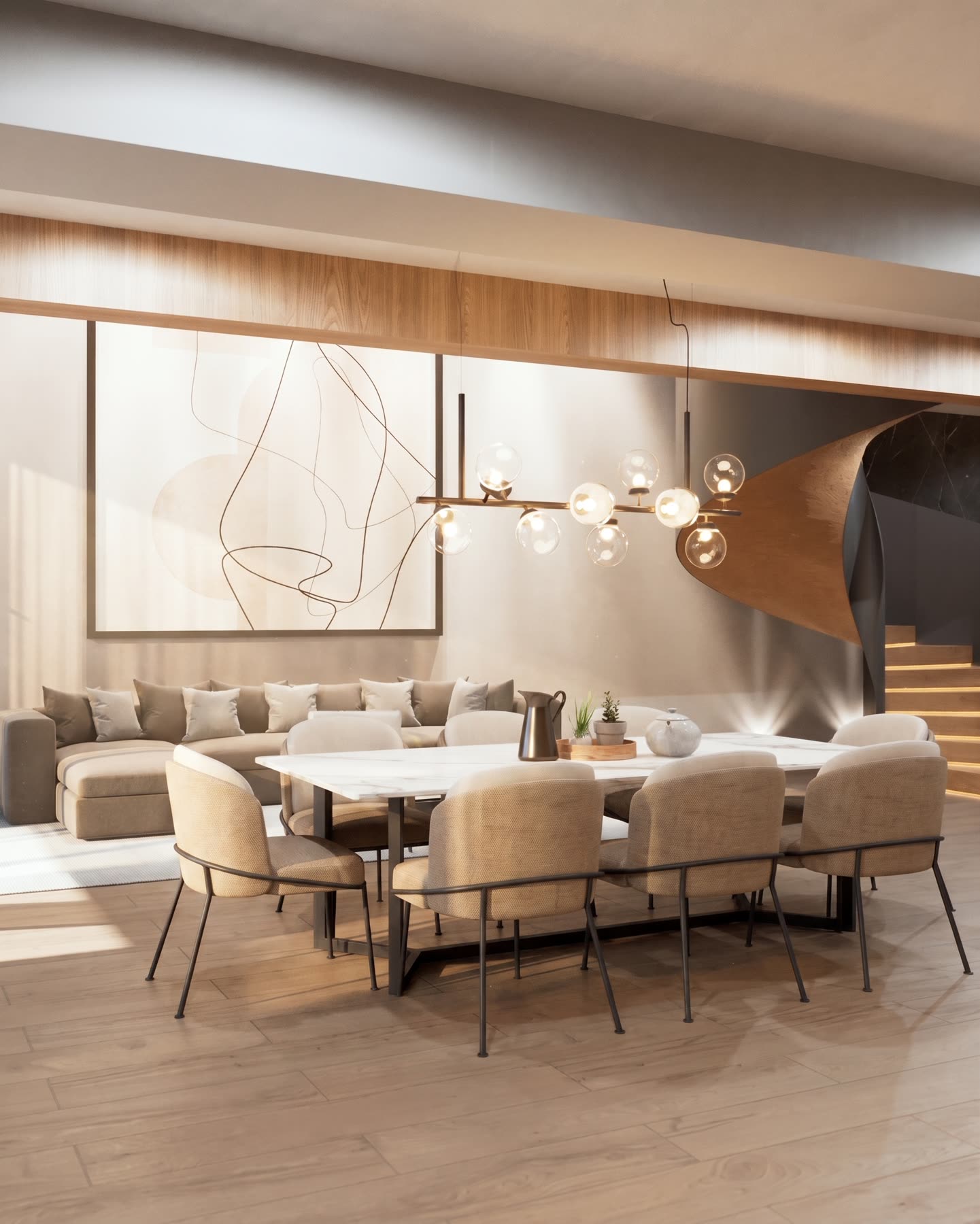 3D render of the dining room