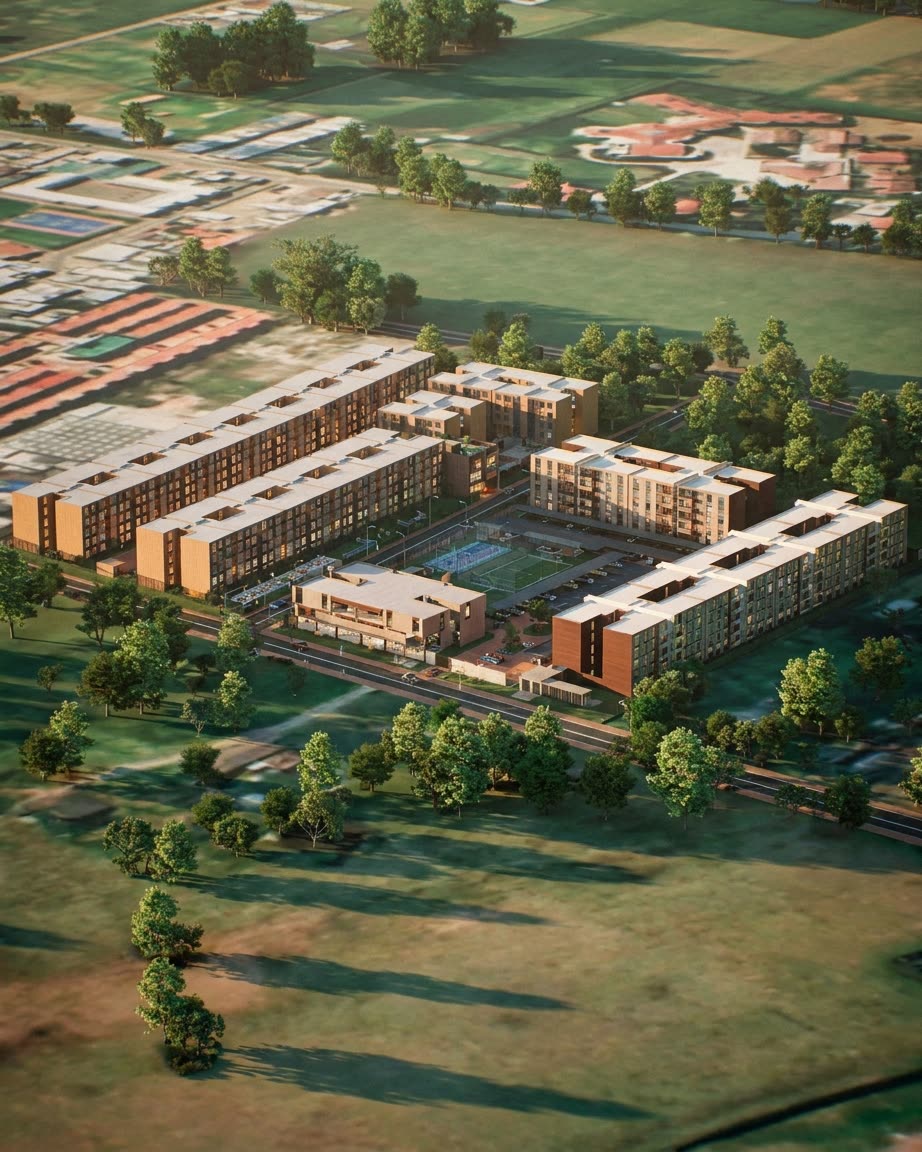 Panoramic 3D render of a real estate project