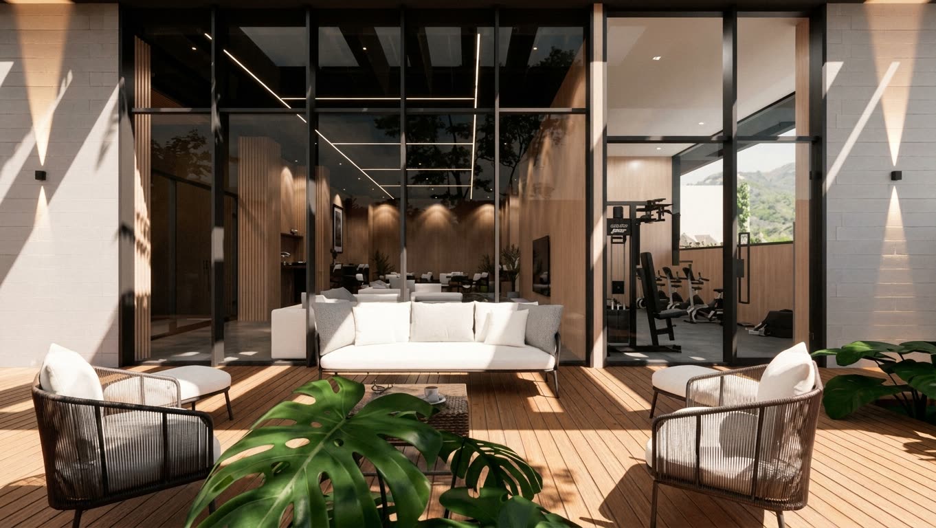 Indoor lounge of a residential project, 3D render