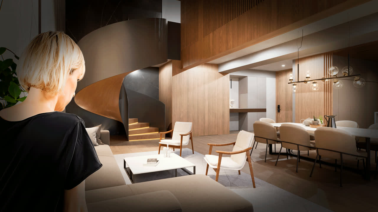Person exploring the interior of a real estate project in 3D